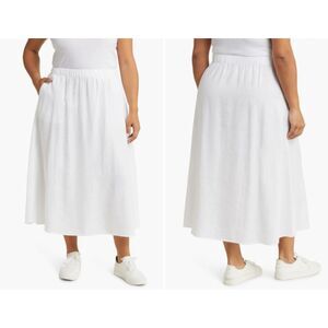 Eileen Fisher A-Line Organic Linen Midi Skirt Women's 3X White Beachy Travel NWT